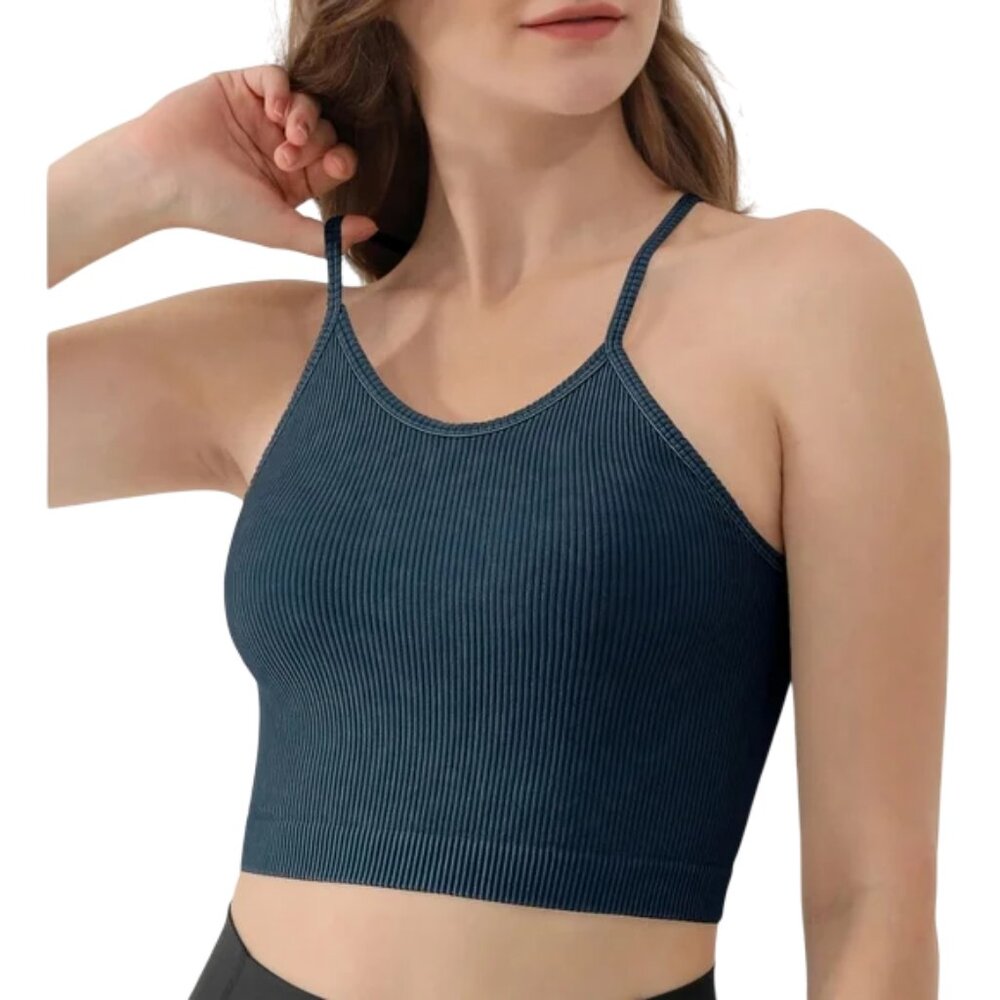 Ododos teal seamless rib knit cropped camisole halter top size XL/XXL NWT
